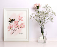 Load image into Gallery viewer, Floral Bee Watercolor Print
